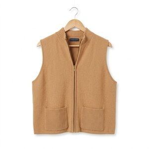 100% Wool Camel Tan Neutral Classic Zip Up Vest with Pockets Women’s Size XL